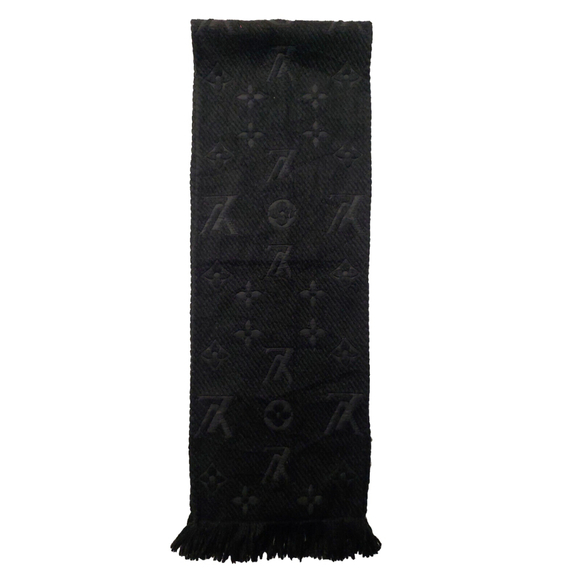 Louis Vuitton LV Monogram Logomania Black & Black Wool Silk Scarf Unisex $635 - Picture 8 of 16